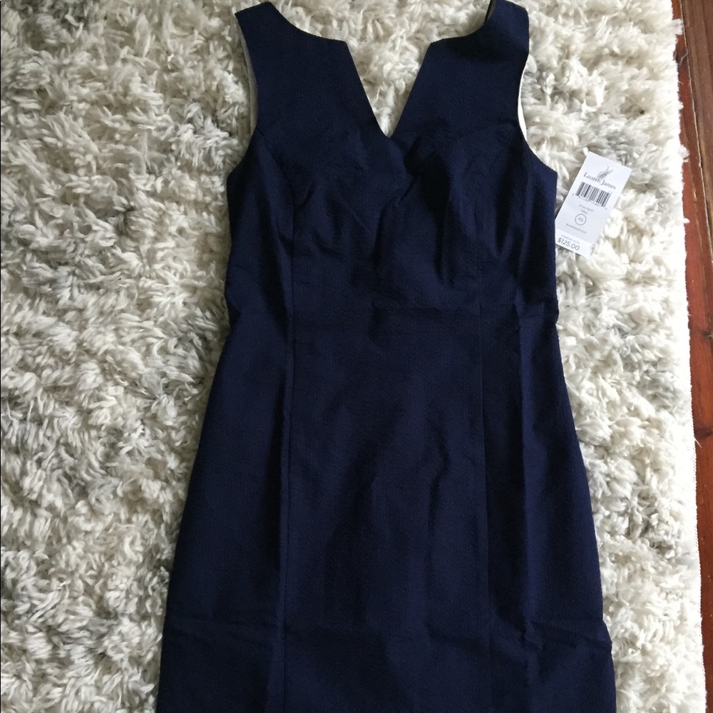 LJ Navy Sleeveless Seersucker Dress EUC